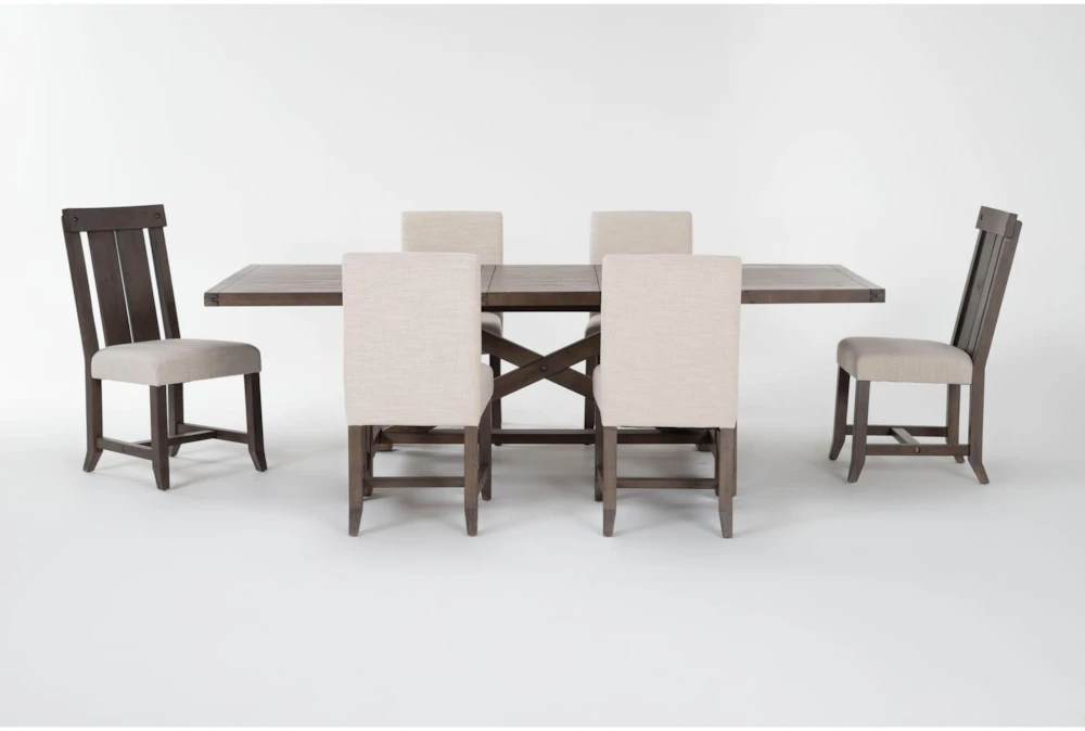 Jaxon Grey 76-96" Extendable Dining With 4 Upholstered Chair + 2 Wood Chair Set For 6