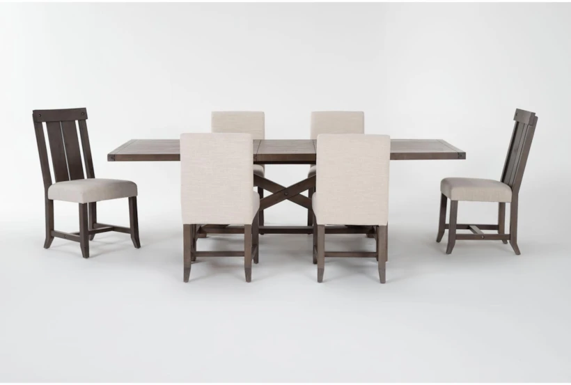 Jaxon Grey 76-96" Extendable Dining With 4 Upholstered Chair + 2 Wood Chair Set For 6 - 360