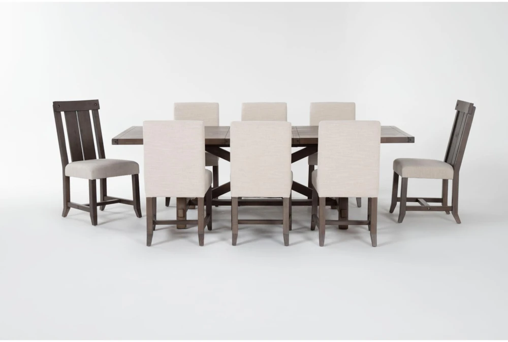 Jaxon Grey 76-96" Extendable Dining With 6 Upholstered Chair + 2 Wood Chair Set For 8