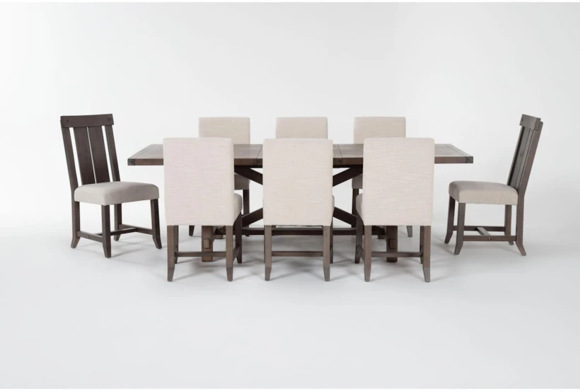 Jaxon Grey 76-96" Extendable Dining With 6 Upholstered Chair + 2 Wood Chair Set For 8 - 360