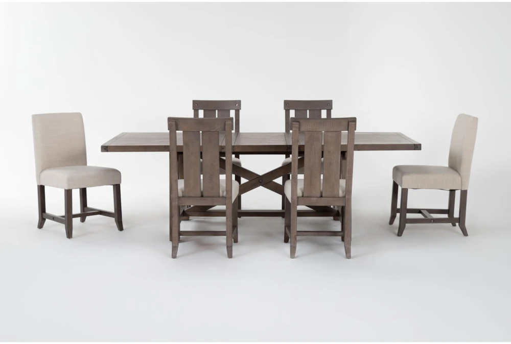 Jaxon Grey 76-96" Extendable Dining With 4 Wood Chair + 2 Upholstered Chair Set For 6