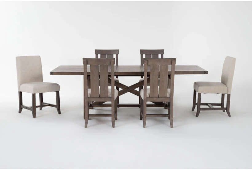 Jaxon Grey 76-96" Extendable Dining With 4 Wood Chair + 2 Upholstered Chair Set For 6 - 360