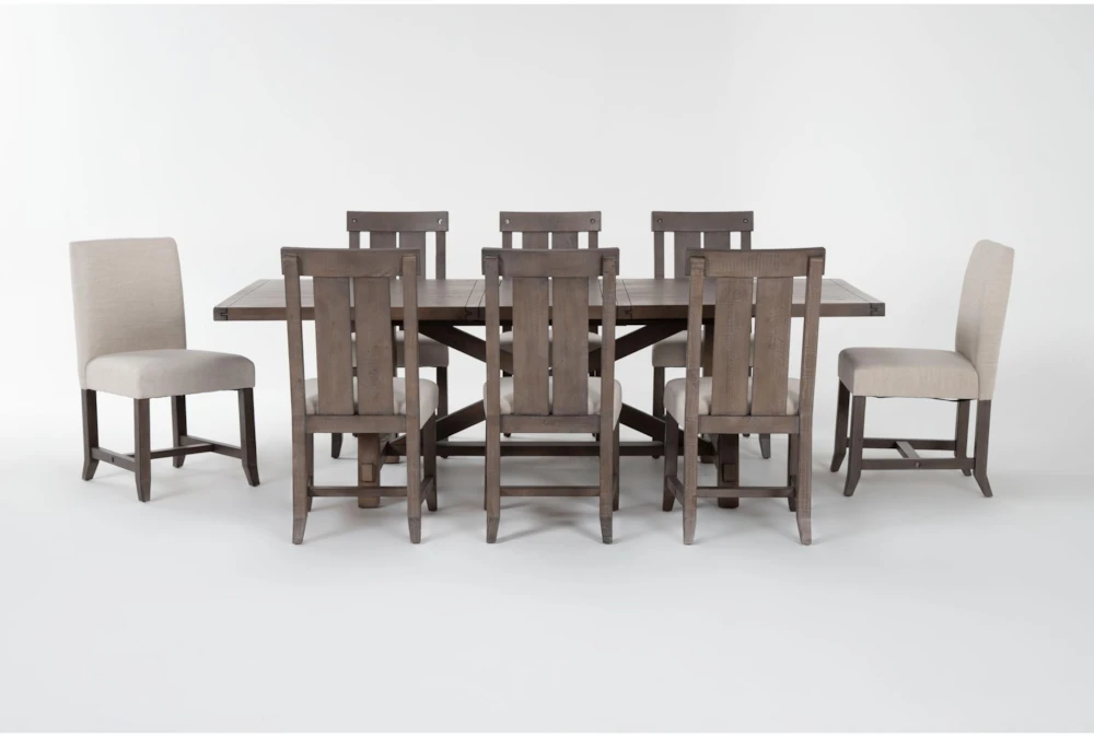 Jaxon Grey 76-96" Extendable Dining With 6 Wood Chair + 2 Upholstered Chair Set For 8
