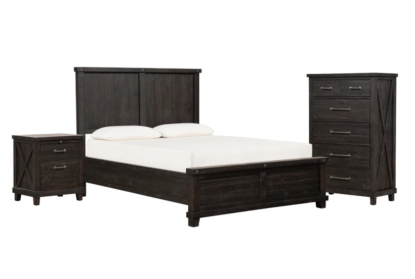 Jaxon Espresso Queen Wood Panel 3 Piece Bedroom Set With Chest & Nighstand - 360