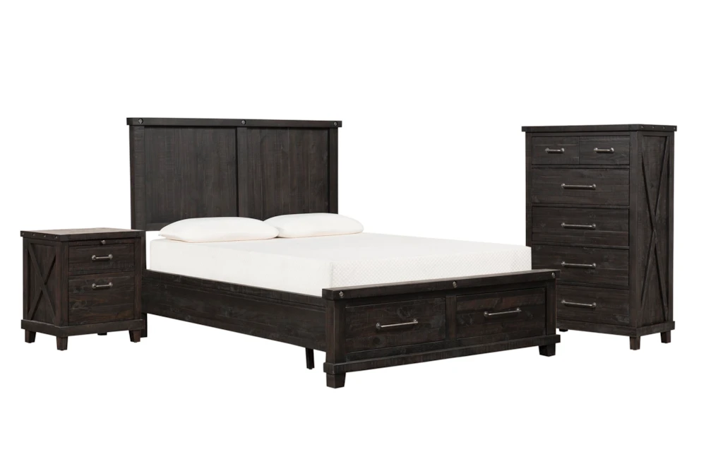 Jaxon Espresso King Wood Storage 3 Piece Bedroom Set With Chest & Nightstand