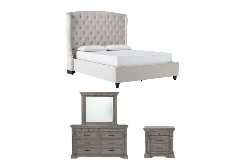 Mariah California King Velvet Upholstered 4 Piece Bedroom Set With Adriana II Dresser, Mirror & Nightstand