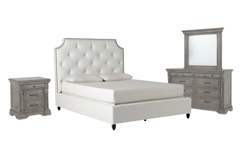 Sophia White II California King Upholstered Storage 4 Piece Bedroom Set With Adriana II Dresser, Mirror & Nightstand - 360