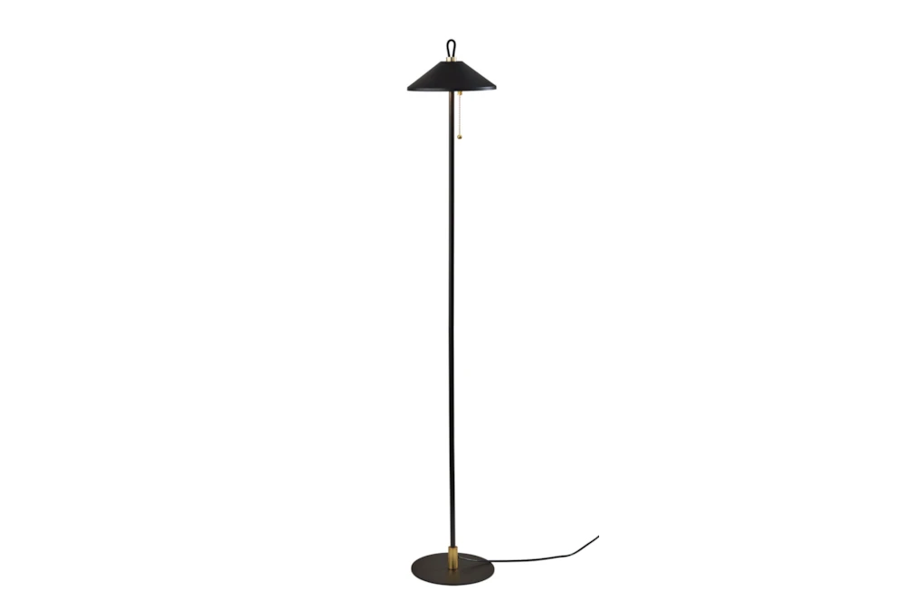 54" Black + Antique Brass Coolie Dome Led Task Floor Lamp
