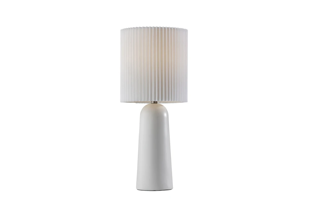 26" White Ceramic Cylinder Table Lamp With White Pleated Shade