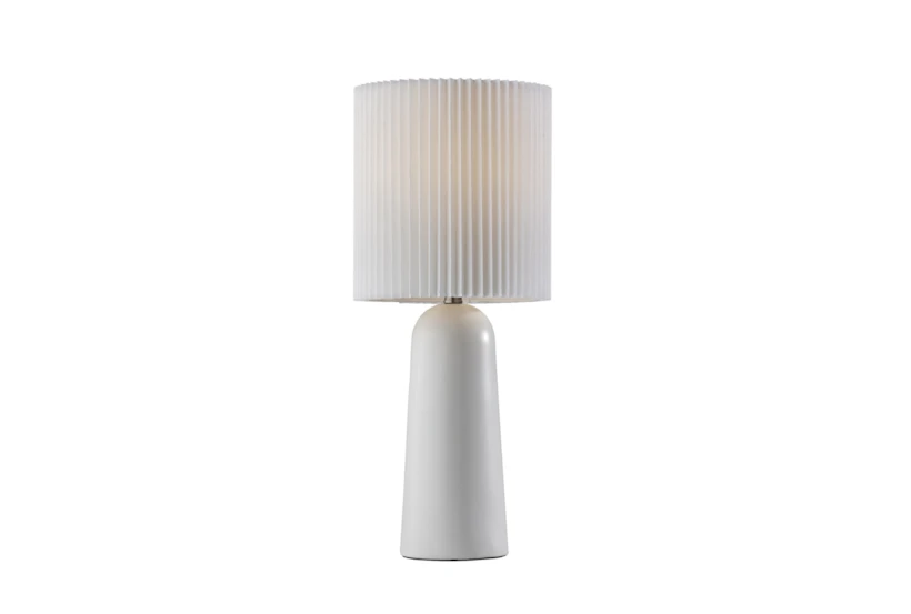 26" White Ceramic Cylinder Table Lamp With White Pleated Shade - 360
