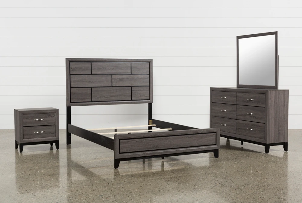 Finley Grey California King Wood 4 Piece Bedroom Set With Dresser, Mirror & Nightstand