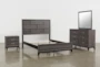 Finley Grey California King Wood 4 Piece Bedroom Set With Dresser, Mirror & Nightstand - Slats