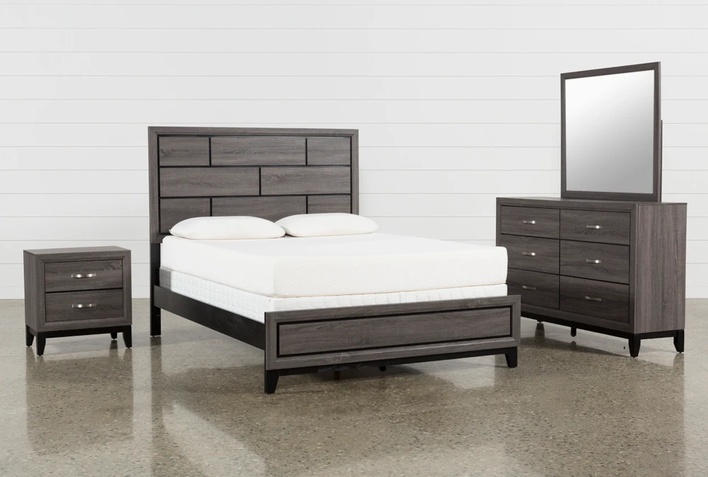 Finley Grey Full Wood 4 Piece Bedroom Set With Dresser, Mirror & Nightstand