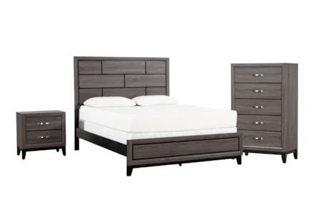 Finley Grey California King Wood 3 Piece Bedroom Set With Chest & Nightstand - Main