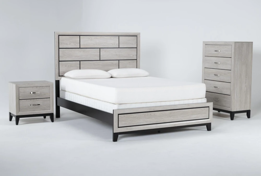 Finley White California King Wood 3 Piece Bedroom Set With Chest & Nightstand