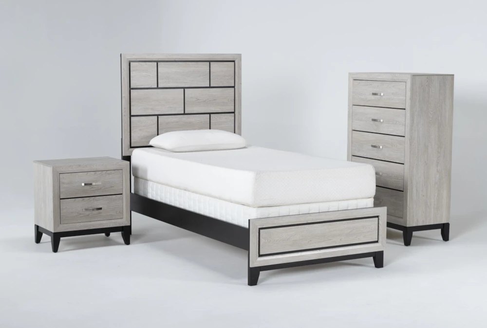 Finley White Twin Wood 3 Piece Bedroom Set With Chest & Nightstand