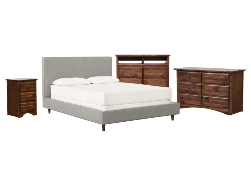 Dean Charcoal Full Upholstered Panel 4 Piece Bedroom Set With Sedona II Dresser, Media Chest & Nightstand - 360