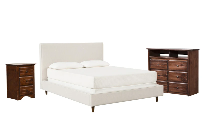 Dean Sand Full Upholstered Panel 3 Piece Bedroom Set With Sedona II Media Chest & Nightstand - 360