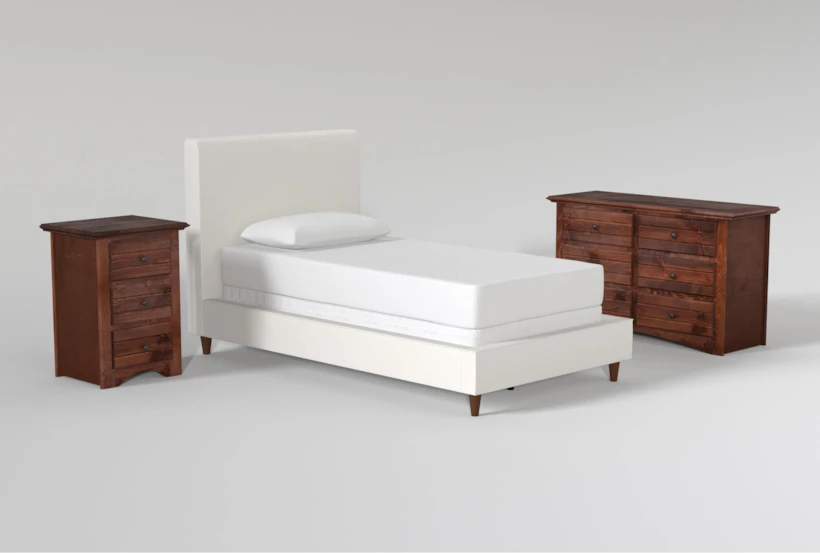 Dean Sand Twin Upholstered Panel 3 Piece Bedroom Set With Sedona II Dresser & Nightstand - 360