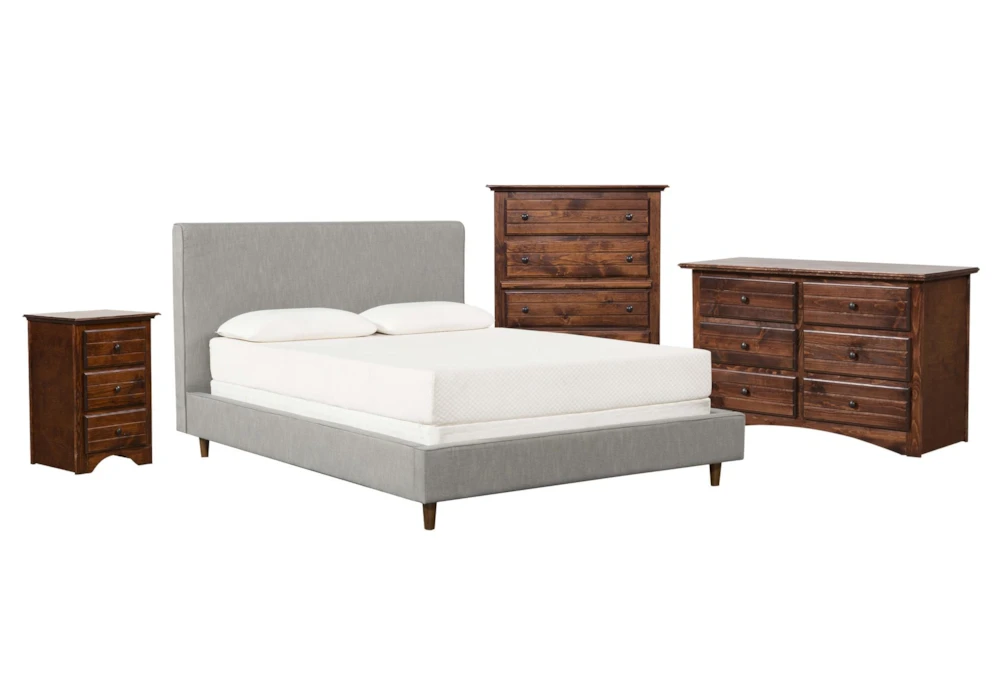 Dean Charcoal Full Upholstered Panel 4 Piece Bedroom Set With Sedona II Dresser, Chest Of Drawers & Nightstand
