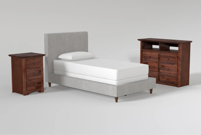 Dean Charcoal Twin Upholstered Panel 3 Piece Bedroom Set With Sedona II Media Chest & Nightstand - 360