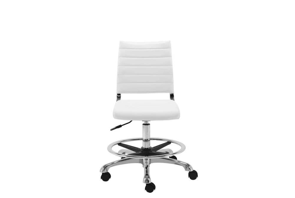 Aster White Faux Leather Adjustable Height Drafting Rolling Office Desk Stool
