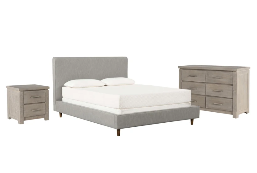 Dean Charcoal Full Upholstered Panel 3 Piece Bedroom Set With Morgan II Dresser & Nightstand - 360