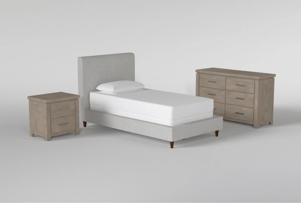 Dean Charcoal Twin Upholstered Panel 3 Piece Bedroom Set With Morgan II Dresser & Nightstand