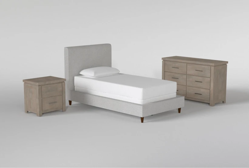 Dean Charcoal Twin Upholstered Panel 3 Piece Bedroom Set With Morgan II Dresser & Nightstand - 360