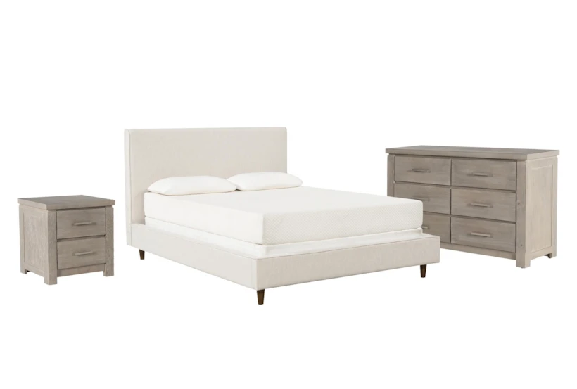 Dean Sand Twin Upholstered Panel 3 Piece Bedroom Set With Morgan II Dresser & Nightstand - 360