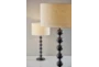 28" Black Rubberwood Stacked Orb Table Lamp - Detail