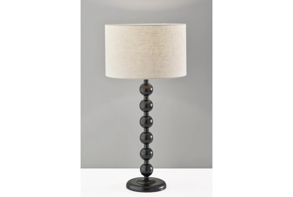 28" Black Rubberwood Stacked Orb Table Lamp