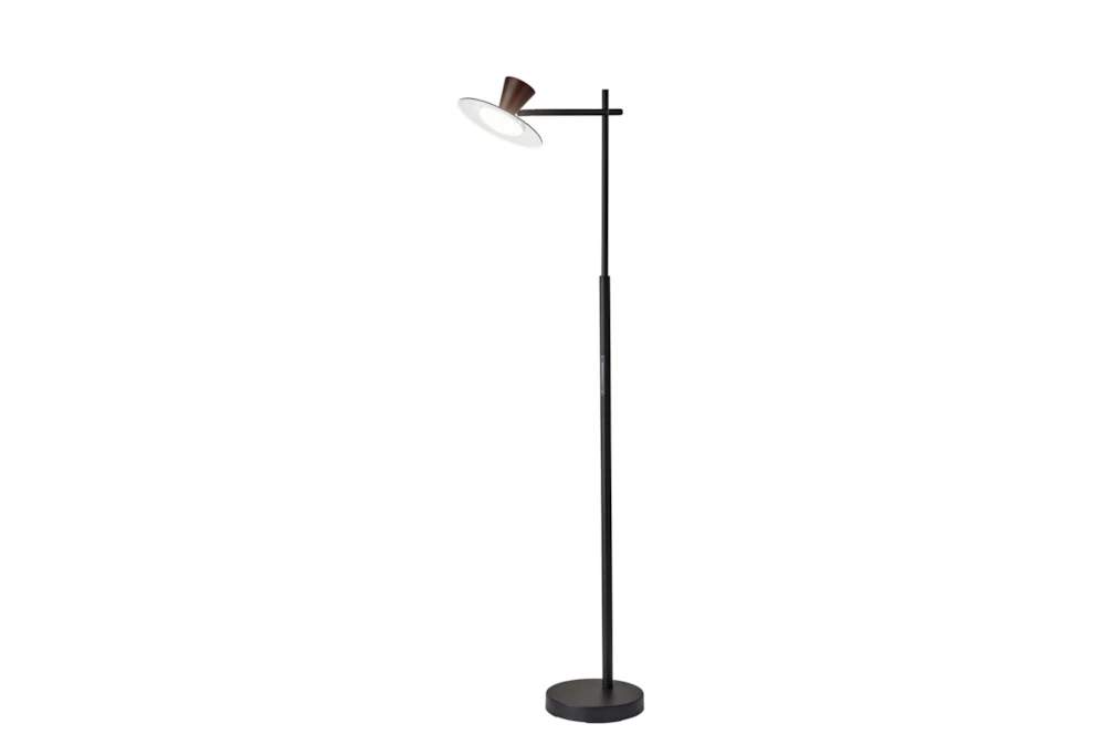 56" Black + Walnut Led Floor Lamp With Dimmer Switch