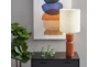 28" Walnut Oak Wood Table Lamp With Pleated Shade - Room