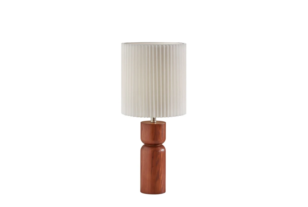 28" Walnut Oak Wood Table Lamp With Pleated Shade