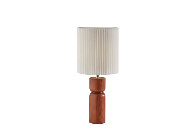 28" Walnut Oak Wood Table Lamp With Pleated Shade - 360