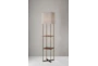 63" Antique Brass + Walnut Wood 2 Tier Shelf Floor Lamp With Usb - Detail