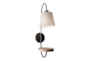 25" Matte Black, Brass + Natural Wood Hardwired or Plug-In Wall Sconce Lamp With Tray + USB - Signature