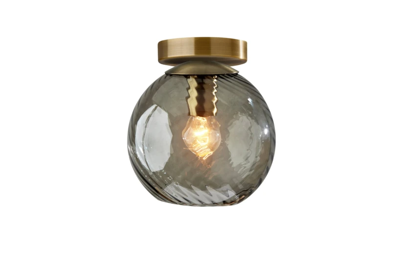 9" Antique Brass + Swirled Smoke Glass Flush Mount Light Fixture With Compatible Wall Dimmers - 360