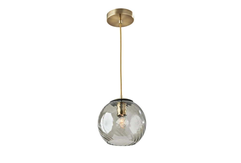 9" Antique Brass + Swirled Smoke Glass Pendant With Compatible Wall Dimmers
