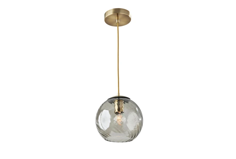 9" Antique Brass + Swirled Smoke Glass Pendant With Compatible Wall Dimmers - 360