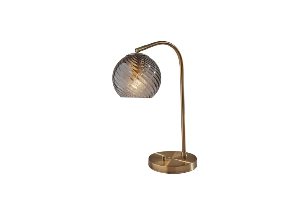 19" Antique Brass + Swirled Smoke Glass Arc Table Lamp
