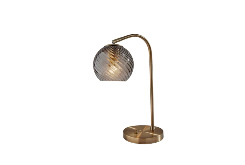 19" Antique Brass + Swirled Smoke Glass Arc Table Lamp - 360