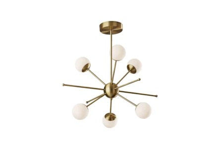 26X27 Antique Brass + White Glass 6 Light Sputnik Chandelier - Main