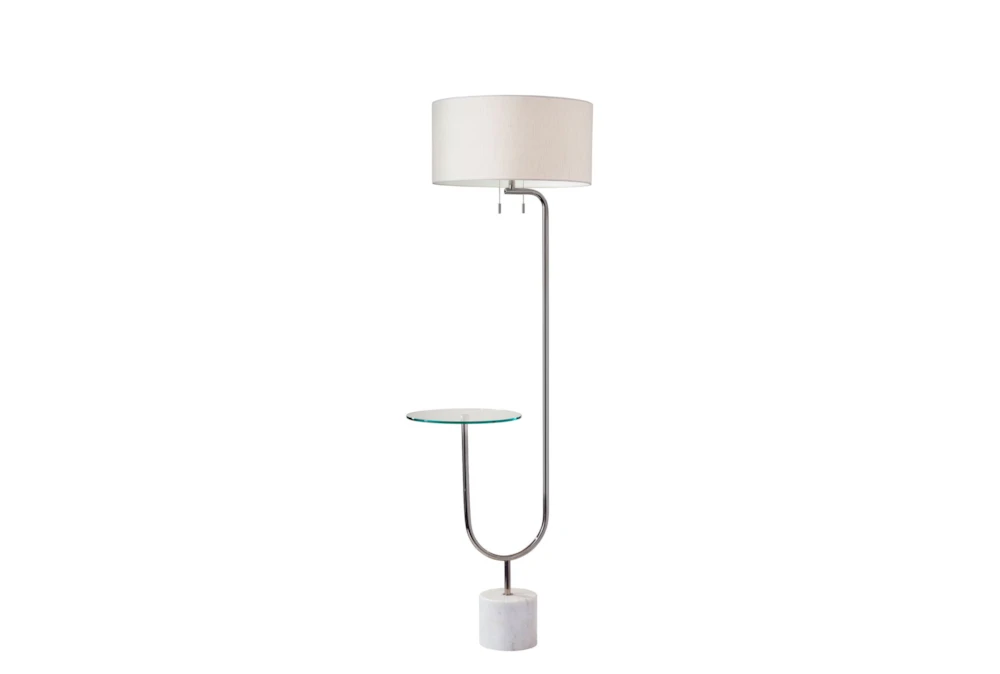 65" Polished Silver Nickel + Marble Capsule Shape Floor Lamp With Glass Table Top
