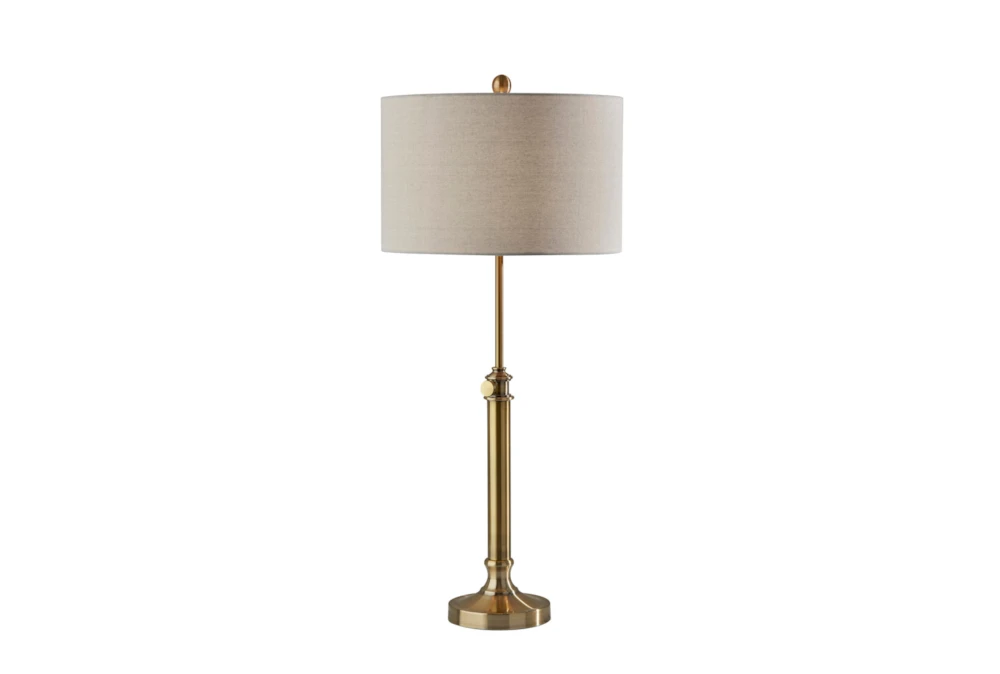 35" Antique Bronze + Linen Shade Classic Adustable Table Lamp