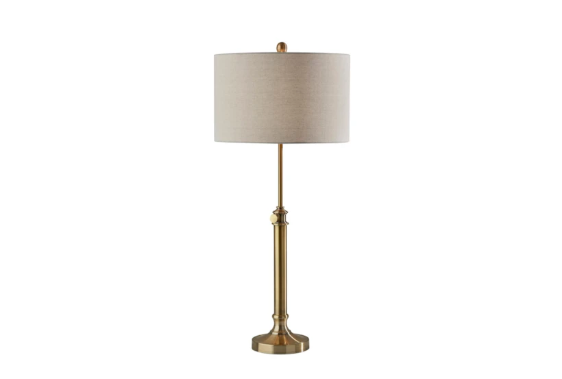35" Antique Bronze + Linen Shade Classic Adustable Table Lamp - 360