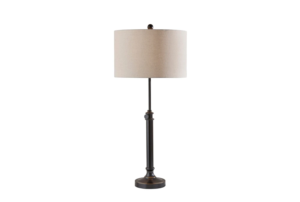 35" Antique Brass + Linen Shade Classic Adustable Table Lamp