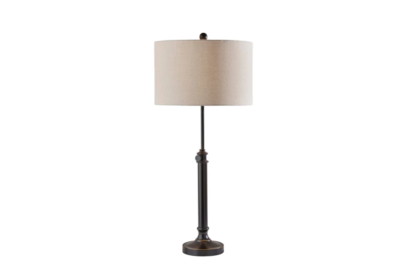 35" Antique Brass + Linen Shade Classic Adustable Table Lamp - 360