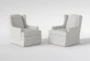 Bailey White Linen Flare Arm Wing Skirted Swivel Glider Set Of 2 - Signature